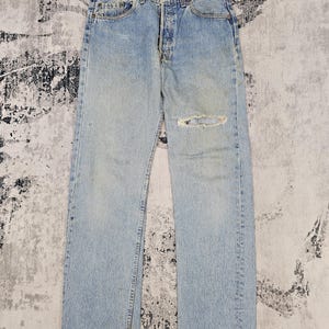 Vintage 90&#39;s LEVIS 501 Light Wash Distressed Jeans Levis 501 Light Blue Ripped Jeans Levis 501 Rusty Stain Jeans Size 33X33 Jeans L0414