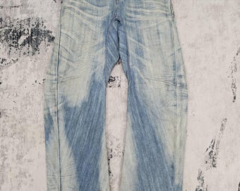 Vintage EDWIN 505 E Funkcjonalne Skręcone Jeansy Edwin Faded Bleach Jeansy Japońskiej Marki EDWIN 505 Stone Wash Stain Jeans Rozmiar 32x32 JB0304