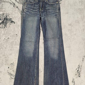 Vintage LEVIS Women Redloop Boot Cut Flare Striped Redline Blue Jeans L0540 Size 26X29