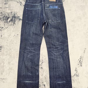 Vintage STUSSY Garment Co. Spellout Blue Jeans Stussy Streetwear Stone Wash Ripped Denim Size 32x30.5 JB0349