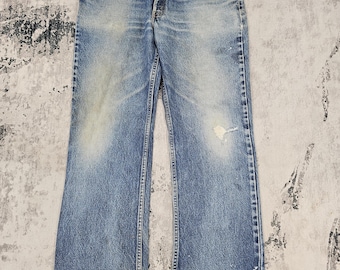 Vintage 90's LEVIS 517 Boot Cut Flare Jeans Levis 517 Stone Wash Made In USA Ripped Blue Jeans L0535 Size 38X32