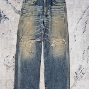Vintage LEVIS 504 Distressed Ripped Jeans Levis 504 Straight Cut Rusty Jeans Levis 504 Stone Wash Blue Jeans Made In Japan L0363 Size 34X31