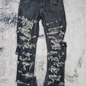 Vintage EDWIN FUNCTION Ripped Distressed Design Jeans Edwin Twisted Jeans Edwin Dark Blue Jeans Designer Art Size 33x33 JB0034