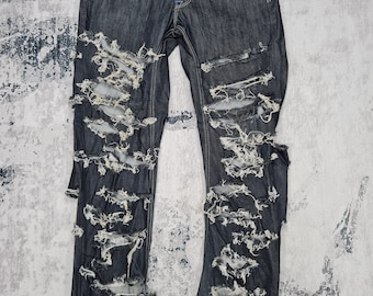 Vintage EDWIN FUNCTION Ripped Distressed Design Jeans Edwin Twisted Jeans Edwin Dark Blue Jeans Designer Art Size 33x33 JB0034
