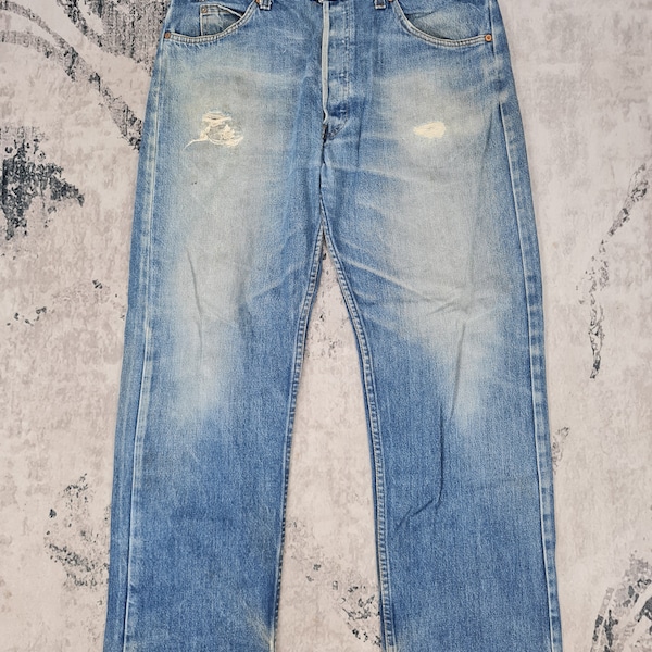 Vintage 80's LEVIS 501 Distressed Faded Ripped Levis 501 Cropped Jeans Levis 501 Made In Usa Levis 501 Medium Wash Jeans L0383 Size 37X29