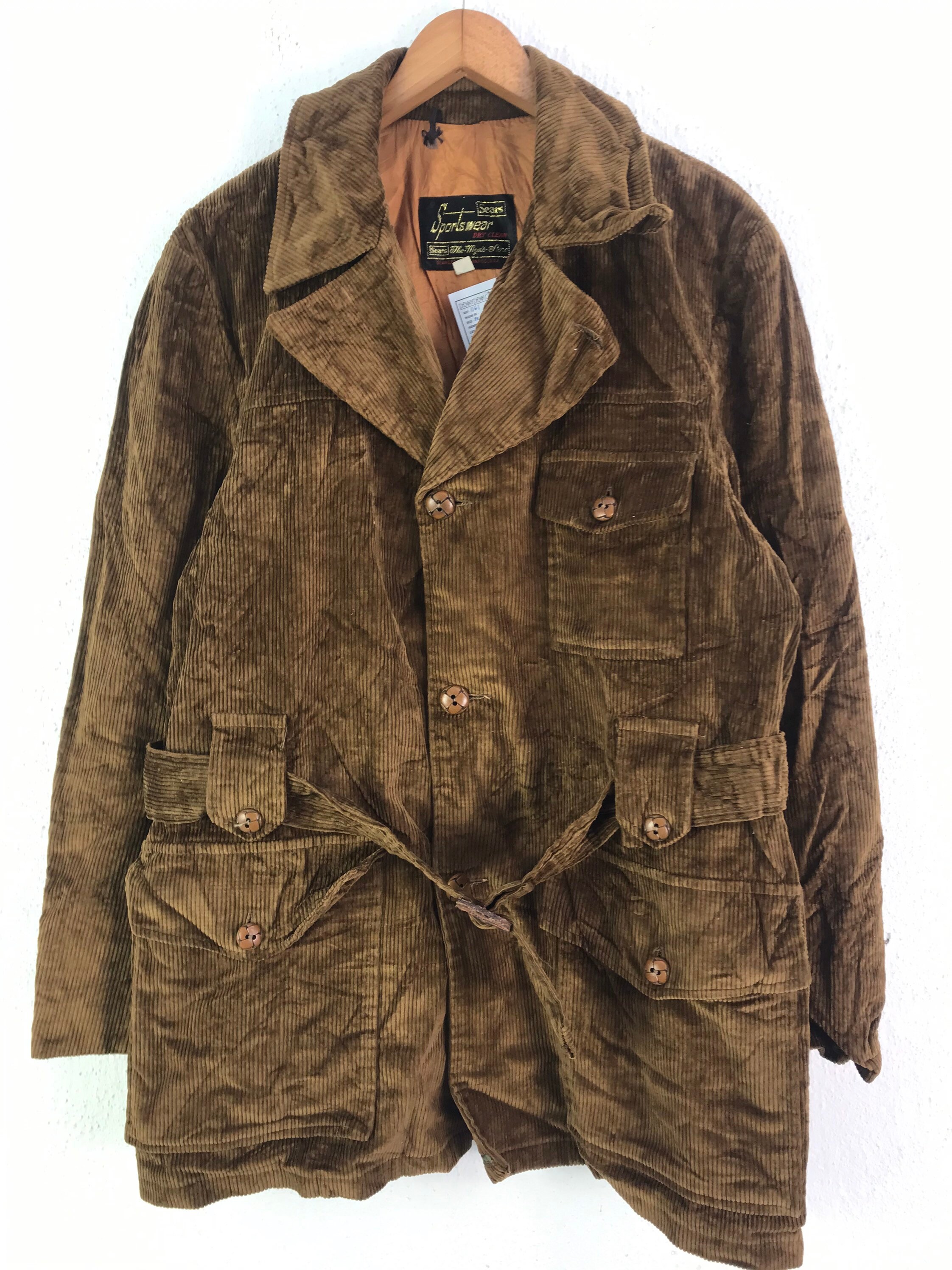 Vintage 80 S SEARS Sportwear Corduroy Jacket Sears Double Collar Men Long Heavy Brown Winter Jacket Workwear Casual Workers Size Medium 1161 Etsy Canada