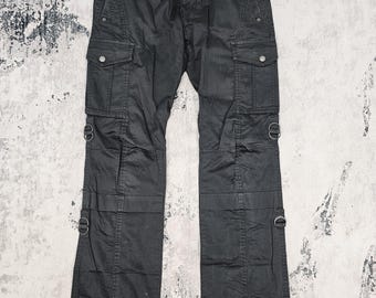 Vintage Japanese Brand MICHEL KLEIN Homme Cargo Tactical Parachute Pants Michel Klein Multi Pocket Bondage Punk Pants JB0286 Size 32x33
