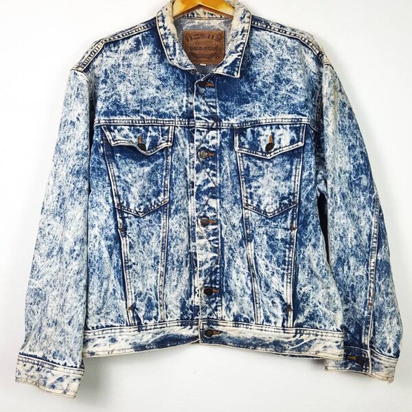 Vintage 90's GOLD RUSH By Edwin Acid Wash Bleach Design Denim Jeans Jacket Oversize