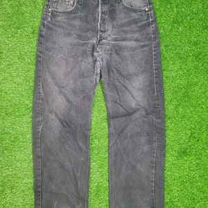 Vintage 90&#39;s LEVIS 501 Super Black Medium Wash Levis  Faded Ripped Jeans Levis Distressed Jeans Levis Made In USA Size 36X30.5 Jeans L0070