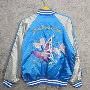 Vintage Sukajan Yokosuka Butterfly Embroider Jacket Karakuri Japanese Art Culture Varsity Jacket Sukajan Japanese Souvenir  Jacket J0001