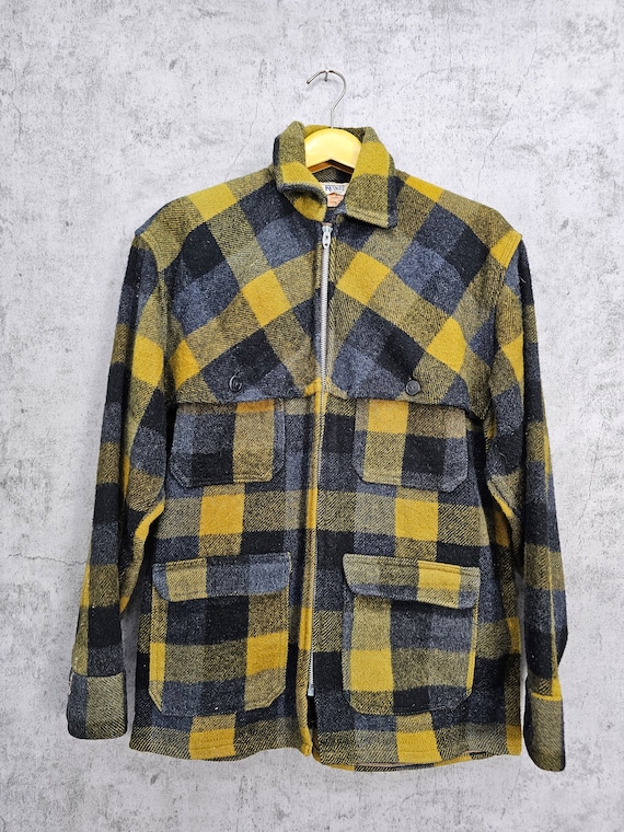 Vintage 60 s HUMPHREY Wool Jacket Plaid Checked Lumber Jacket Hunting Jacket Lightning Zipper Yellow Plaid Jacket Size Small J0032 Etsy Australia
