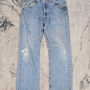 Vintage LEVIS 501 Ripped Jeans Levis 501 Distressed Blue Jeans Levis 501 Light Blue Jeans Faded Blue Jeans L0340 Size 35X32
