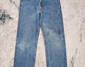 Vintage 90s Levi’s 501 XX Dark Wash Levis Dark Blue  Rusty Stain Distressed Levis Jeans Pant Denim Grunge Levis Made In USA 29x29 L0242