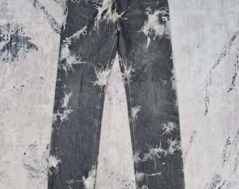 Acid Wash Jeans - Semantic Design Bleach Denim Pants - Size 34x33