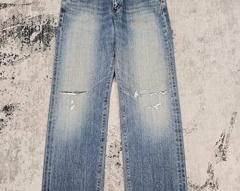 Vintage EDWIN 505 X Selvedge Redline Jeans Edwin Straight Cut Jeans EDWIN 505 X Faded Distressed Ripped Blue Jeans Size 30x32.5 JB0316