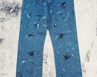 Vintage Wrangler Farben Splash Design Workwear Jeans Wrangler Gerader Schnitt Made In USA Jeans Größe 38x32 JB0345