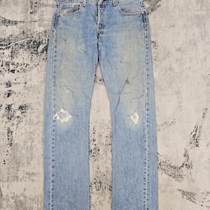 Vintage LEVIS 501 Sun Faded Ripped Jeans Levis 501 Light Blue Distressed Jeans Levis  Sun Faded Grunge Jeans L0436 Size 35X35