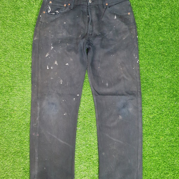 Vintage LEVIS 501 Faded Super Black Levis 501 Diseño de pintura Levis Ripped Distressed Levis Stone Wash Negro Tamaño 35X31 Jeans L0146