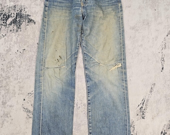Vintage LEVIS 551 Z Ripped Selvedge Redline Levis 551 Z Big E Repro Jeans Levis 551 Z Distressed Blue Lvc Levi&#39;s Jeans L0452 Size 30X32
