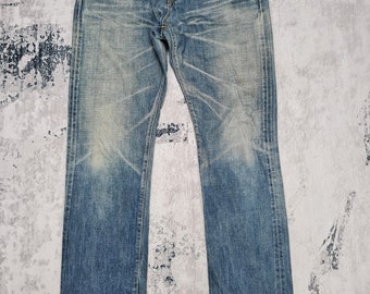Vintage EDWIN 505 Stone Wash Jeans Edwin Orange Selvedge Redline Jeans Edwin Tillverkade i Japan Jeans Storlek 32x33.5 JB0016