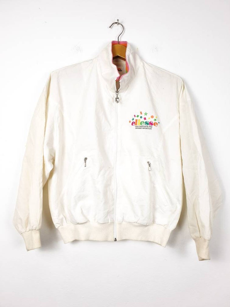 Vintage 90/'s ELLESE Spellout Embroider Multi Colour Sportwear Tennis Training Windbreaker Jacket