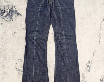 Vintage OBELISK Marquis Japanese Brand Bootcut Flare Jeans Obelik Marquis Custom Leather Cowboy Denim Jeans Size 31x32 JB0335
