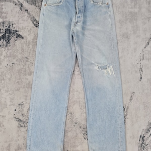 Vintage 90&#39;s LEVIS 501 Sun Faded Distressed Ripped Jeans Levis 501 Light Blue Light Wash Jeans Levis Made In USA Jeans L0308 Size 32x29