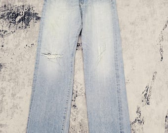 Vintage EDWIN 505 XX Selvedge Redline Jeans Edwin 505 Distressed Ripped Jeans Edwin 505 Xx Light Blue Orange Tabs Jeans Size 31x31 JB0318