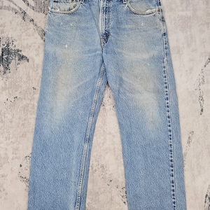Vintage LEVIS 505 Single R Faded Stain Cropped Jeans Acid Wash Levis 505 Light Blue Rusty Stain Ripped Distressed  Jeans L0351 Size 36X28
