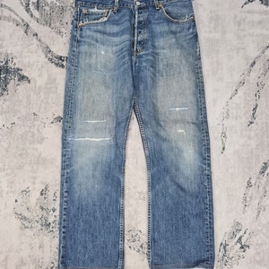 Vintage LEVIS 501 Distressed Faded Jeans Levis 501 Cropped Ripped Jeans Levis Blue Jeans L0323 Size 34x29