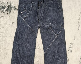 Vintage Japanese Brand BRUCE-PEE Crazy Multi Pockets Jeans Bruce-Pee Bondage Punk Design Style Steampunk Jeans JB0282 Size 33x30.5