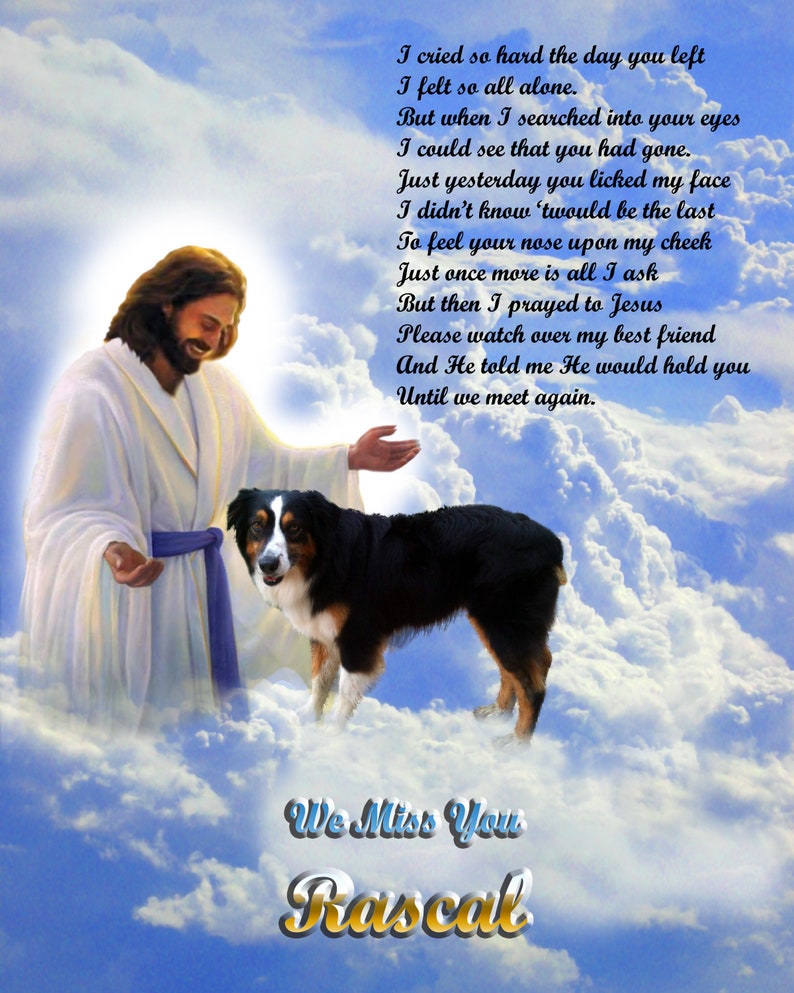 Australian Shepherd Dog Memorial With Jesus in Clouds & Poem Etsy
