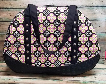 Large Bowler Style Bag, Renegade Bag, Large Shoulder Bag, Pink And Black Floral Handbag, Hand Crafted Purse, Weekender Bag, Made In The USA