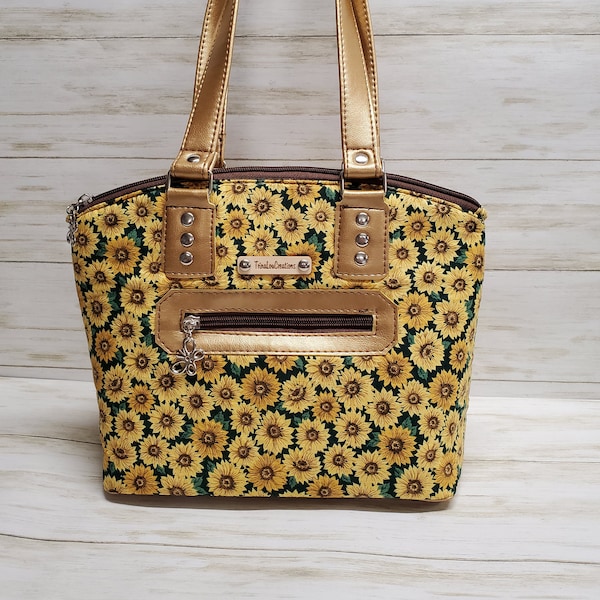 Sunflower Handbag, Dome Style Handbag, Lola Bag, Bag Accessories, Fall Purse, Autumn Shoulder Bag, Glitter Vinyl, Fall Purse With Sunflowers