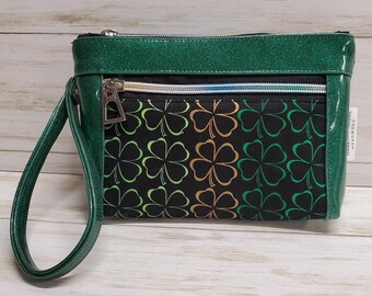 Coin Purse Saint Patricks Day Green Four Leaf Lucky Coin Pouch With Zipper,Make Up Bag,Wallet Bag Change Pouch Key Holder
