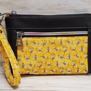 Bumblebee Wristlet, Essentials Bag, Travel Zip Pouch, Make Up Bag, Compact Wrist Purse, Clutch Bag, Bumblebee Fabric Bag, Minimalists Pouch