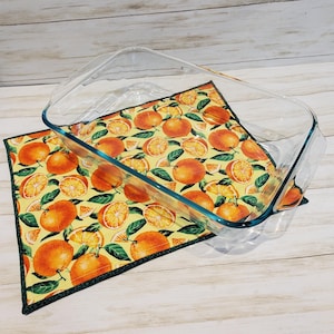 Large Reversable Oranges Hot Pad, 16&quot; x 12&quot; Casserole Hot Pad, Quilted Baking Trivet, Padded Pot Holder, Kitchen Decor, Housewarming Gift