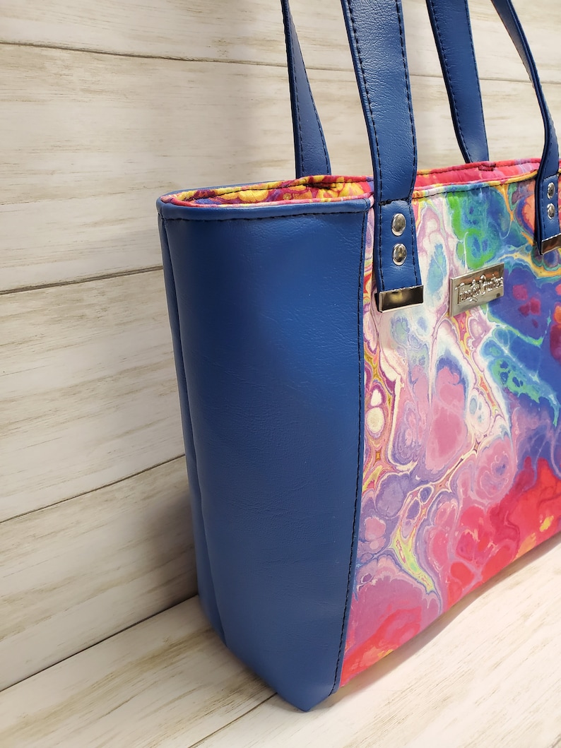 Market Tote Blue Tote Bag Large Purse Large Shoulder Bag Summer Hand Bag Faux Leather Tote Carry All Tote Every Day Tote Bag