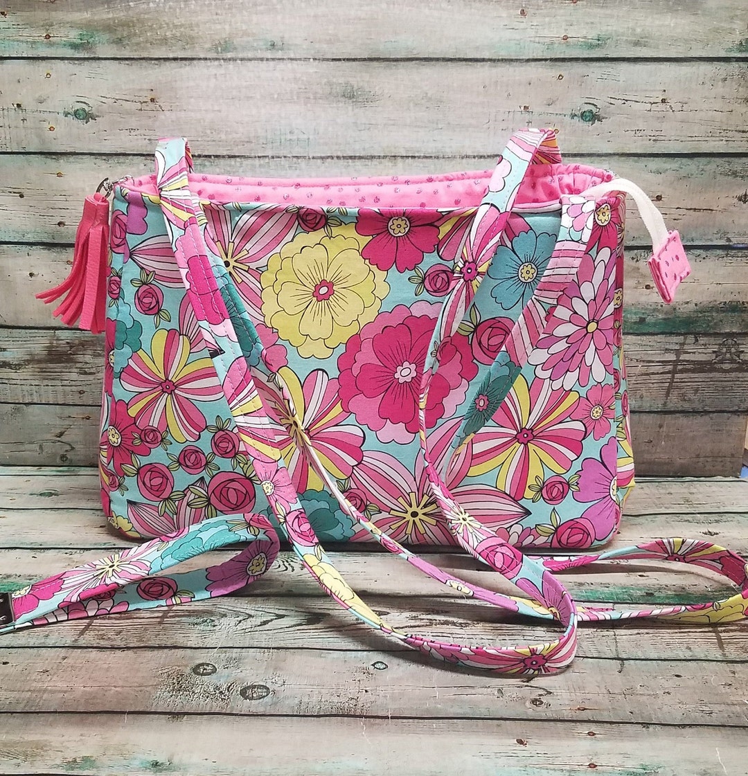 Floral Fabric Bag With Matching Wristlet Key Fob Pink Floral Etsy