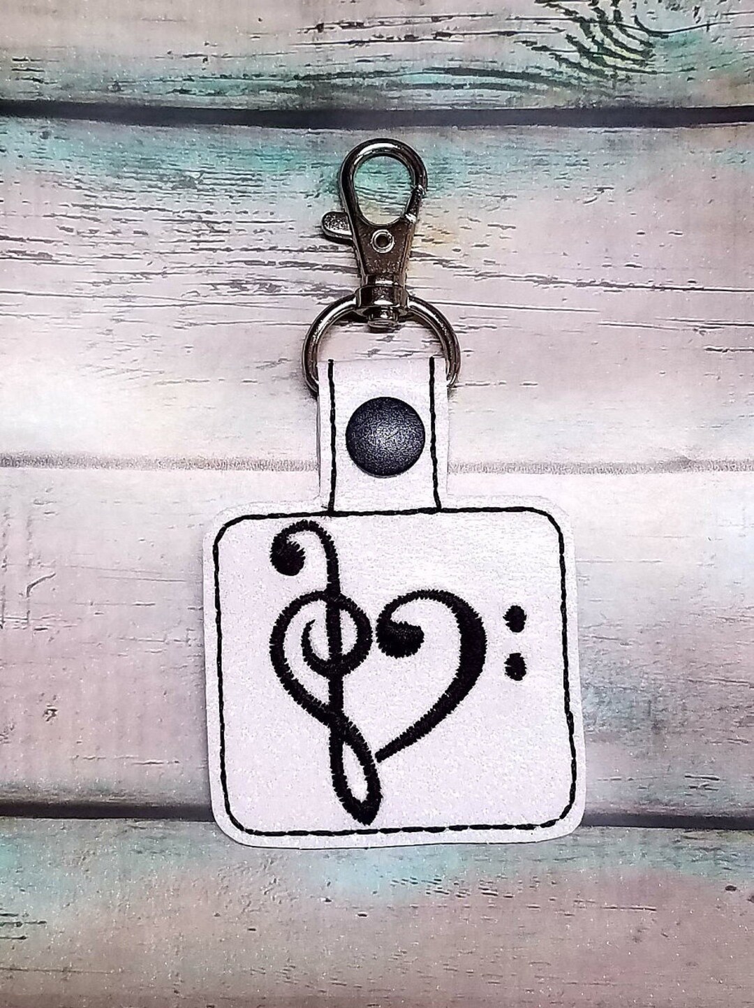 Music Note Key Chain: Embroidered Marine Vinyl Snap Tag - Etsy
