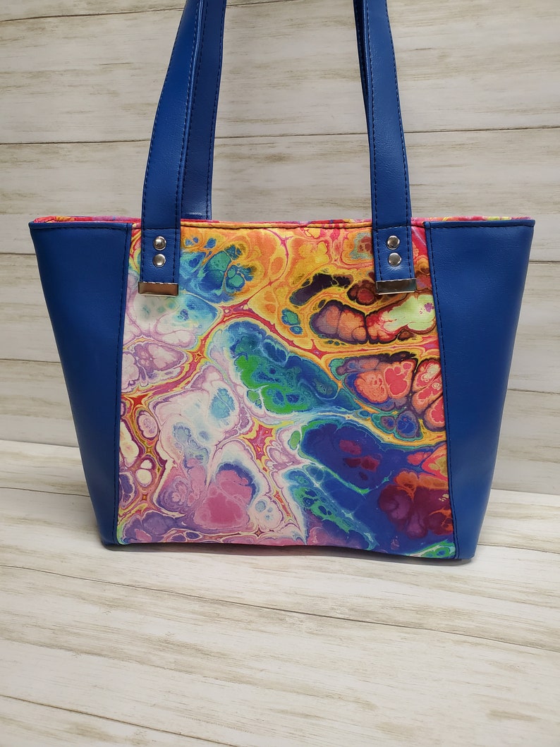 Market Tote Blue Tote Bag Large Purse Large Shoulder Bag Summer Hand Bag Faux Leather Tote Carry All Tote Every Day Tote Bag