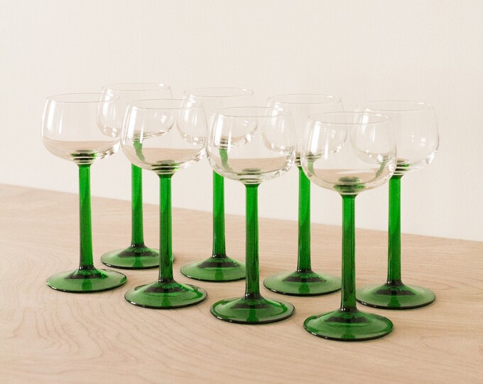 Set of 8 Vintage Green Stem Luminarc Wine Glasses Made in Etsy