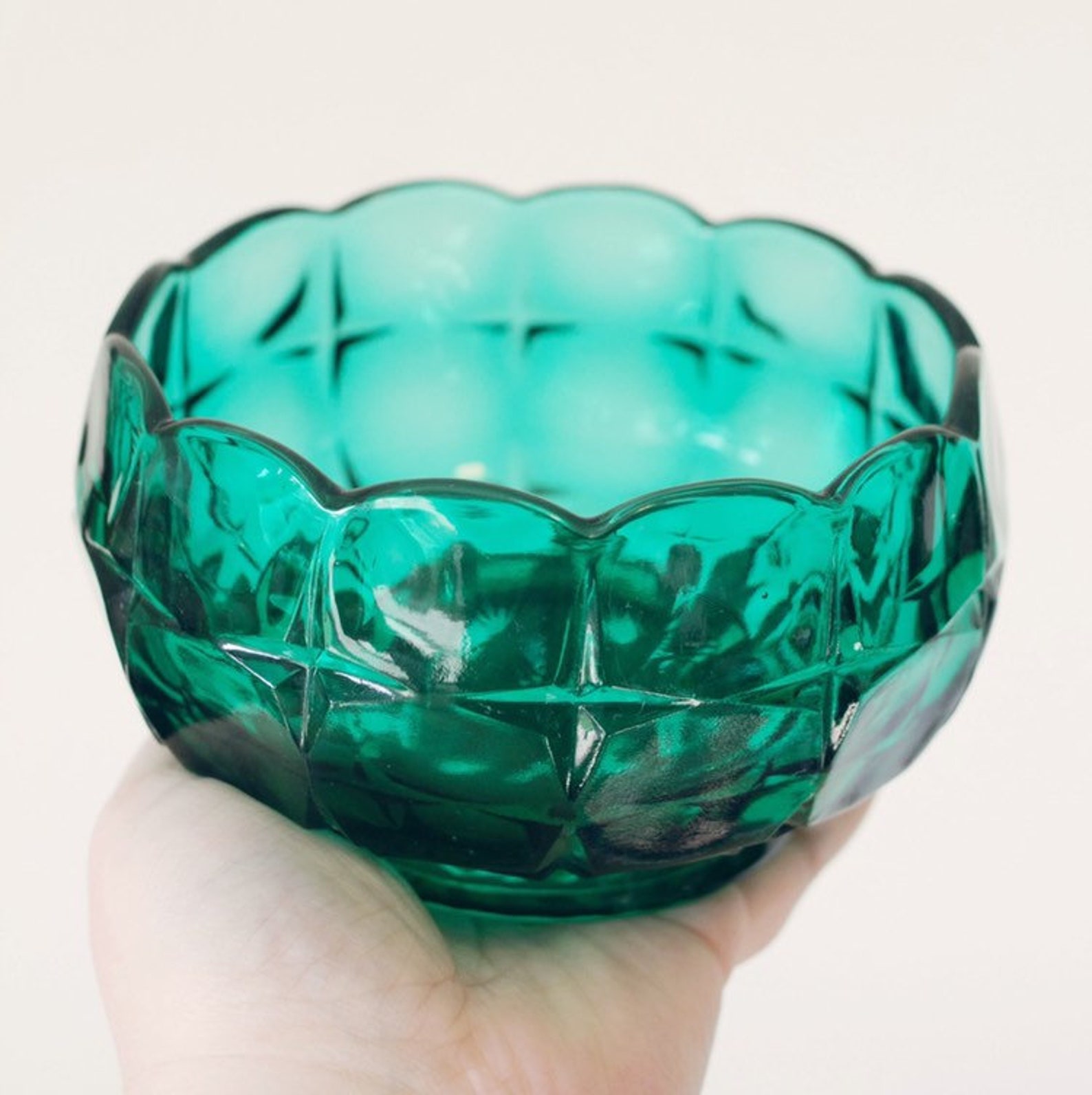 Vintage Turquoise Glass Decorative Bowl with Scalloped Edge Etsy
