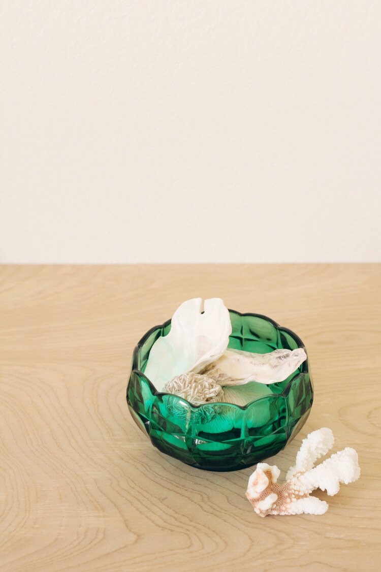 Vintage Turquoise Glass Decorative Bowl with Scalloped Edge Etsy