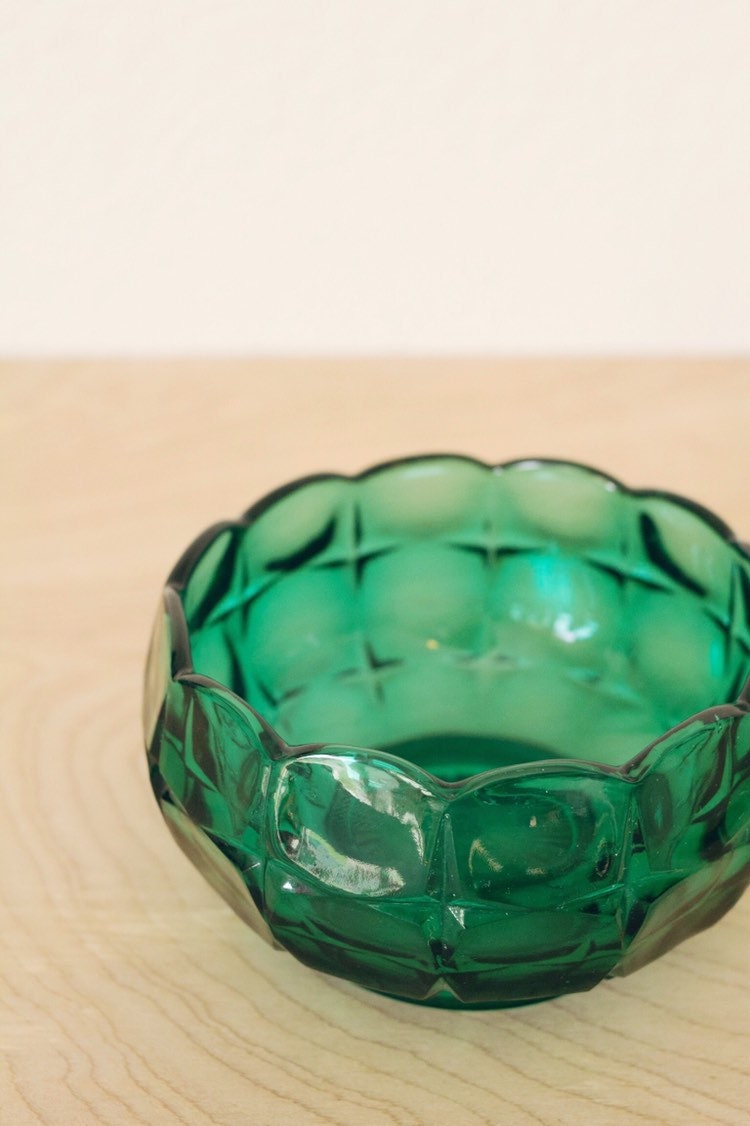 Vintage Turquoise Glass Decorative Bowl with Scalloped Edge Etsy