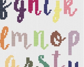 Alphabet Modern Calligraphy Letters LOWERCASE Counted Cross Stitch PDF - Instant Download