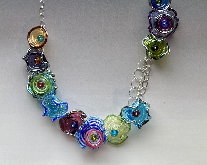 Octopus' Garden Asymmetric Necklace in Multi-color: Handmade Lampwork ...