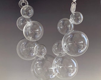 Bubble necklace in clear (large) handmade glass lampwork beads with sterling silver components