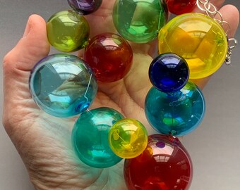 Bubble Halskette in leuchtenden Farben (groß) handgemachte Glasperlen mit Sterling Silber Komponenten