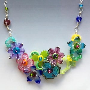 Secret Garden Necklace: handmade glass lampwork beads with sterling silver components - Multicolor